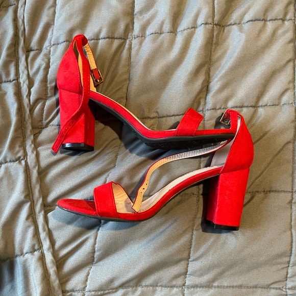Shoeland Suede Red Block Heels - Picture 2 of 3